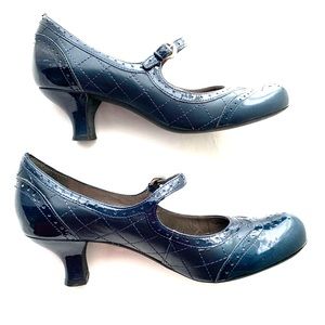 Franco Sarto Leather Blue Kitten Heels Retro Pump